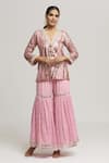 Buy_Kunwaraniritu_Pink Georgette Embellished Sequins V Neck Tunic With Sharara  _at_Aza_Fashions