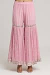 Kunwaraniritu_Pink Georgette Embellished Sequins Round Chevron Kurta With Sharara _at_Aza_Fashions