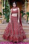 Buy_Chamee And Palak_Red Silk, Organza Sequins, Cut Work, Zari, Amrita Embellished Bridal Lehenga Set _at_Aza_Fashions
