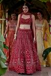 Shop_Chamee And Palak_Red Silk, Organza Sequins, Cut Work, Zari, Amrita Embellished Bridal Lehenga Set _Online_at_Aza_Fashions