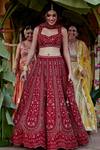 Chamee And Palak_Red Silk, Organza Sequins, Cut Work, Zari, Amrita Embellished Bridal Lehenga Set _at_Aza_Fashions