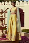 Buy_Chamee and Palak_Yellow Dupion Silk Embroidered Blossom Mirror And Top Palazzo Set _at_Aza_Fashions