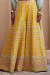 Chamee and Palak_Yellow Dupion Silk Embroidered Blossom Mirror And Top Palazzo Set _at_Aza_Fashions