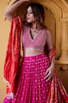 Shop_Chamee and Palak_Pink Georgette Embroidered V Neck Mala Jamewar Lehenga Set  _Online_at_Aza_Fashions