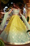 Chamee and Palak_Green Silk Embroidered Glass Blouse Shaded Jamewar Bridal Skirt Set  _Online_at_Aza_Fashions