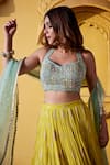 Buy_Chamee and Palak_Green Silk Embroidered Glass Blouse Shaded Jamewar Bridal Skirt Set  _Online_at_Aza_Fashions