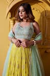 Chamee and Palak_Green Silk Embroidered Glass Blouse Shaded Jamewar Bridal Skirt Set  _at_Aza_Fashions