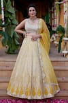 Buy_Chamee and Palak_Yellow Dupion Silk Mia And Leather Applique Work Bridal Lehenga Set  _at_Aza_Fashions