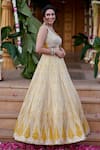 Shop_Chamee and Palak_Yellow Dupion Silk Mia And Leather Applique Work Bridal Lehenga Set  _Online_at_Aza_Fashions