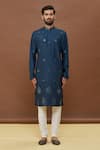 Arihant Rai Sinha_Blue Kurta Dola Silk Embroidered Mirror Floral Set _Online_at_Aza_Fashions