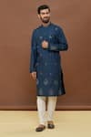 Buy_Arihant Rai Sinha_Blue Kurta Dola Silk Embroidered Mirror Floral Set _Online_at_Aza_Fashions