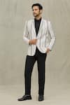 Buy_Aryavir Malhotra_Cream Jacquard Woven Stripe Blazer _at_Aza_Fashions