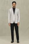 Aryavir Malhotra_Cream Jacquard Woven Stripe Blazer _Online_at_Aza_Fashions