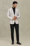 Shop_Aryavir Malhotra_Cream Jacquard Woven Stripe Blazer _Online_at_Aza_Fashions