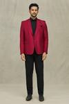 Aryavir Malhotra_Red Jacquard Plain Full Sleeve Blazer _Online_at_Aza_Fashions