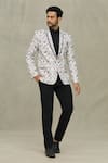 Buy_Aryavir Malhotra_Cream Soft Cotton Printed Floral Chevron Blazer _at_Aza_Fashions