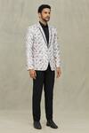 Buy_Aryavir Malhotra_Cream Soft Cotton Printed Floral Chevron Blazer _Online_at_Aza_Fashions