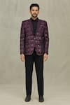 Aryavir Malhotra_Wine Velvet Embroidery Sequin Diamond Blazer _Online_at_Aza_Fashions