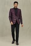 Shop_Aryavir Malhotra_Wine Velvet Embroidery Sequin Diamond Blazer _Online_at_Aza_Fashions