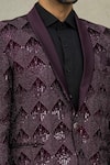 Aryavir Malhotra_Wine Velvet Embroidery Sequin Diamond Blazer _at_Aza_Fashions