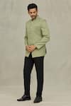 Shop_Aryavir Malhotra_Green Terry Rayon Plain Full Sleeve Bandhgala _Online_at_Aza_Fashions