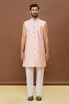 Arihant Rai Sinha_Peach Sherwani Embroidered Work Jacket And Sleeveless Set _Online_at_Aza_Fashions