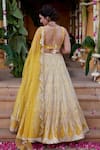 Shop_Chamee and Palak_Yellow Dupion Silk Mia And Leather Applique Work Bridal Lehenga Set  _at_Aza_Fashions