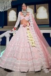 Riantas_Pink Raw Silk Hand Embroidered Emery 20 Kali Bridal Lehenga Set _Online_at_Aza_Fashions