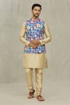 Buy_Arihant Rai Sinha_Blue Cotton, Silk Embroidery Floral Print Bundi And Kurta Set _at_Aza_Fashions