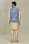 Shop_Arihant Rai Sinha_Blue Cotton, Silk Embroidery Floral Print Bundi And Kurta Set _at_Aza_Fashions