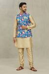 Arihant Rai Sinha_Blue Cotton, Silk Embroidery Floral Print Bundi And Kurta Set _at_Aza_Fashions