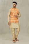 Buy_Aryavir Malhotra_Orange Kurta And Churidar Silk Printed Bandhani Bundi & Set _at_Aza_Fashions