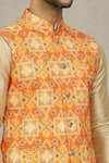 Buy_Aryavir Malhotra_Orange Kurta And Churidar Silk Printed Bandhani Bundi & Set 