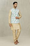 Buy_Aryavir Malhotra_Blue Kurta And Churidar Silk Printed Hexagon Bundi & Set _at_Aza_Fashions