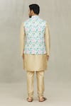 Shop_Aryavir Malhotra_Blue Kurta And Churidar Silk Printed Hexagon Bundi & Set _at_Aza_Fashions