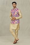 Buy_Aryavir Malhotra_Purple Kurta And Churidar Silk Printed Hexagon Florette Bundi & Set _at_Aza_Fashions