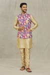 Aryavir Malhotra_Purple Kurta And Churidar Silk Printed Hexagon Florette Bundi & Set _at_Aza_Fashions