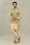 Buy_Aryavir Malhotra_Green Kurta And Churidar Silk Printed Bloom Bundi & Set _at_Aza_Fashions