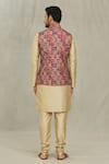 Shop_Aryavir Malhotra_Maroon Kurta And Churidar Silk Woven Flower Bundi & Set _at_Aza_Fashions