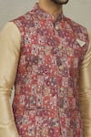 Buy_Aryavir Malhotra_Maroon Kurta And Churidar Silk Woven Flower Bundi & Set 