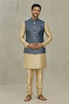 Buy_Aryavir Malhotra_Blue Silk Embroidery Thread Sequin Work Bundi And Kurta Set _at_Aza_Fashions