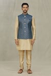 Buy_Aryavir Malhotra_Blue Silk Embroidery Thread Sequin Work Bundi And Kurta Set _Online_at_Aza_Fashions