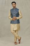 Shop_Aryavir Malhotra_Blue Silk Embroidery Thread Sequin Work Bundi And Kurta Set _Online_at_Aza_Fashions