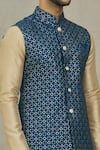 Aryavir Malhotra_Blue Silk Embroidery Thread Sequin Work Bundi And Kurta Set _at_Aza_Fashions