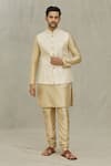 Buy_Aryavir Malhotra_Cream Silk Embroidery Thread Diamond Pattern Bundi And Kurta Set _at_Aza_Fashions