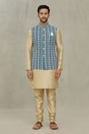 Arihant Rai Sinha_Blue Silk Embroidery Floral Bundi _Online_at_Aza_Fashions