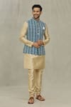 Shop_Arihant Rai Sinha_Blue Silk Embroidery Floral Bundi _Online_at_Aza_Fashions