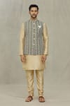 Arihant Rai Sinha_Green Silk Embroidery Floral Thread Olive Bundi _Online_at_Aza_Fashions