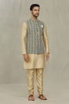 Shop_Arihant Rai Sinha_Green Silk Embroidery Floral Thread Olive Bundi _Online_at_Aza_Fashions