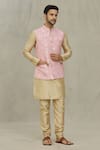 Buy_Arihant Rai Sinha_Pink Jacquard Woven Floral Bundi _at_Aza_Fashions